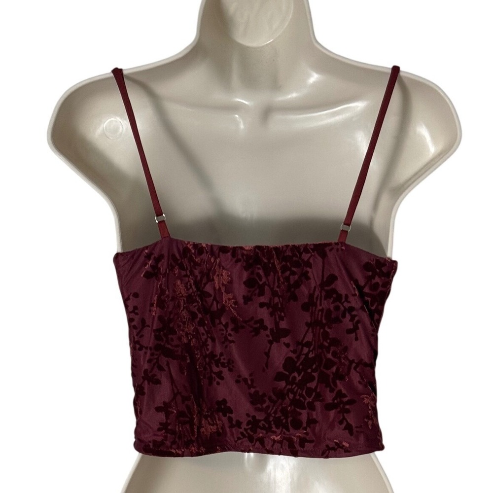 Lulus Burgundy Floral Burnout Velvet Bustier Corset Top Underwire Crop Size M - Picture 3 of 8
